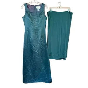Vintage Miss Milan dark green, sleeveless Beaded evening gown Sz 6 NWT thumbnail 2