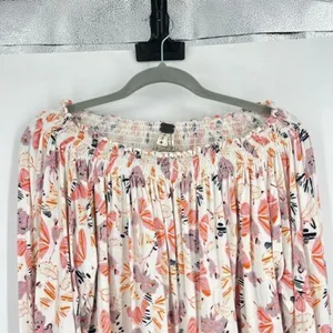 Free People Lexington Off Shoulder Floral Boho Blouse Small‎ Tie Cuff Ivory thumbnail 6