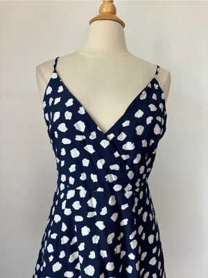 THML Navy Blue & White Pom Pom Trim V-Neck Sleeveless Dress thumbnail 3