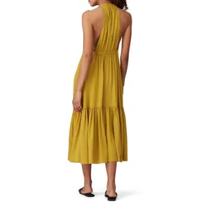Tibi Eco Silk Yellow Sleeveless Halter Flounce Shift Midi Dress Size 8 thumbnail 3