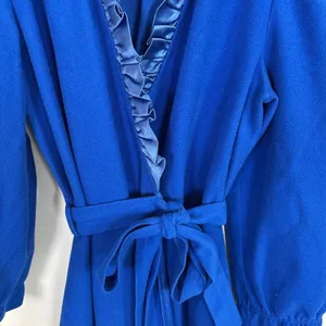 Vtg Sears At Home Wear Robe Womens Sz M Royal Blue‎ Ruffle Trim Long thumbnail 5