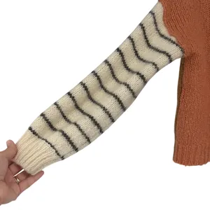 Madewell‎ Alpaca Wool Blend Colorblock Striped V-Neck Sweater Brown Orange XS thumbnail 3