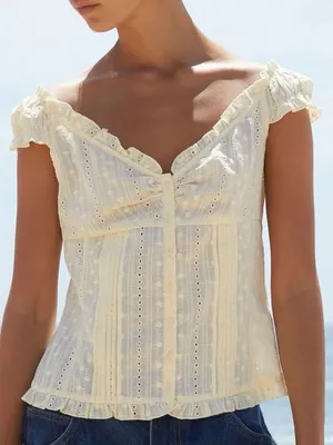 BRANDY MELVILLE Elena Top Floral Eyelet in Butter Yellow Sz. Small thumbnail 11