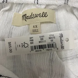 Madewell Shirt Womens 4X White Black Tie‎ Neck Short Sleeve Tunic Top NE476 thumbnail 7