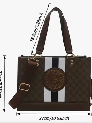 Monogram Stripe Tote Bag G Logo Medallion Top Handle Crossbody Shoulder Bag NIP thumbnail 6