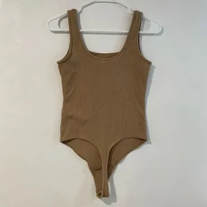 Abercrombie & Fitch Soft A&F Ribbed Bodysuit Tan Beige Size M thumbnail 3