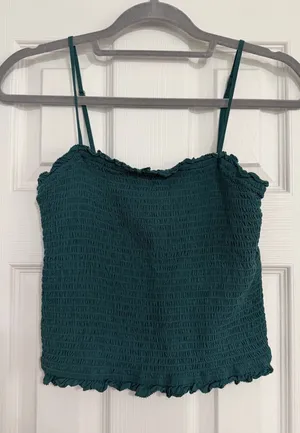 Abercrombie & fitch green smocked tank top ruffle top & bottom size large crop thumbnail 1