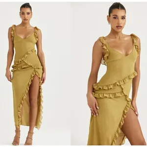 NWOT HOUSE OF CB 'Pixie' Olive Ruffle Maxi Dress sz XL thumbnail 5