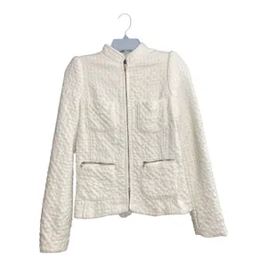 Zara Wool Blend Zip Front Textured Blazer Medium Winter White thumbnail 2