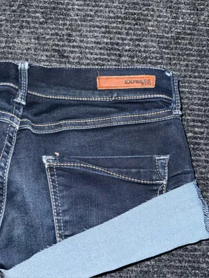 Vintage y2k Express Low Rise Micro Mini Jean Booty Shorts Dark Wash Sz 0 / 27” thumbnail 3