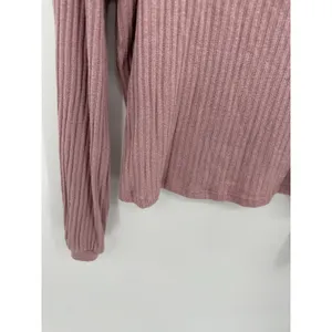 Pink‎ Lily Womens M Mauve Pink Ribbed Henley Top Boxy Relaxed Long Sleeve Casual thumbnail 4