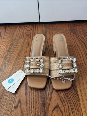 a new day Kathleen Tan Jeweled Block Heel Slide Sandals Size 7.5 New with Tags thumbnail 2