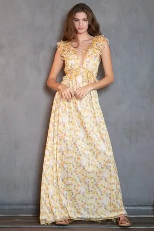 NWT Vici Aakaa yellow floral maxi dress. Size Medium thumbnail 6