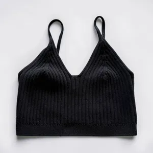 Free People Womens Black Ribbed‎ Knit V-Neck Cami Crop Top Size Medium thumbnail 1