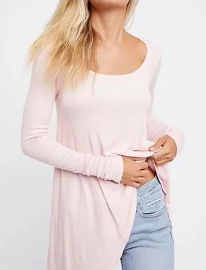 Free People Vintage Baby Pink Longsleeve High Low Blouse Boho Size S thumbnail 1