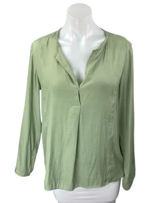 Banana Republic Women's Silky Satin Green Long Sleeve V-Neck Blouse Top Size M thumbnail 1