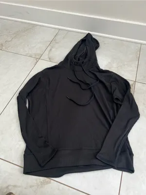 NEW ALALA Black Ribbed Hoodie Size Small thumbnail 2