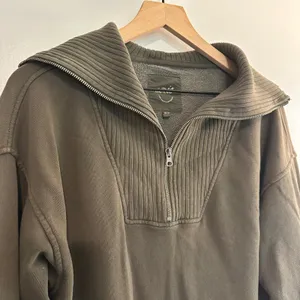 Aerie |‎ Woman's Olive Green Ribbed Quarter Zip Pullover Sweatshirt Fleece, XS thumbnail 3