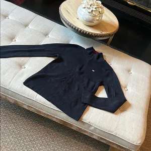 Ralph Lauren Polo Jeans Navy Red Quarter Zip Sweater Size Large thumbnail 2