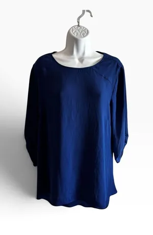 BCBGMAXAZRIA Blouse Large Blue Draped Open Back Dolman Sleeve Top thumbnail 1