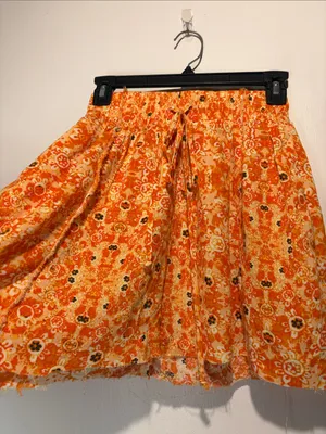 Free People Linen Blend Orange Print Raw Hem Elastic Waist Mini Skirt SZ XS thumbnail 4
