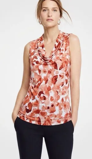 NEW Dana Buchman XS Cowl Neck Sleeveless Abstract Top terracota casual workwear thumbnail 1