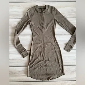 SKIMS Cotton Rib Long Sleeve Dress Olive Green XS NWT thumbnail 4