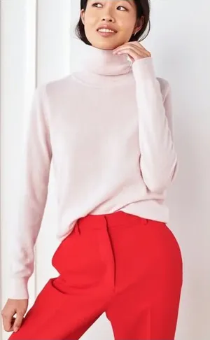 Quince Mongolian Cashmere turtleneck sweater minimal pink medium thumbnail 1