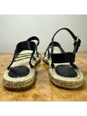 NEW Coach Carissa C2794 Black Leather Espadrille Sandals Gold Trim 8.5B thumbnail 5