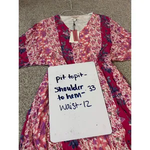 Andree by‎ Unit Pink Floral Patchwork V-Neck Boho Mini Dress Small NWT thumbnail 4