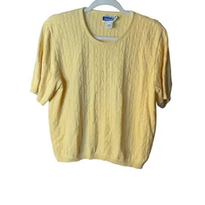 Pendleton Women’s Yellow Cable‎ Knit Short Sleeve Sweater size LP thumbnail 6