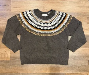 Weatherproof Fair Isle Crewneck Sweater - Gray with Mustard & White thumbnail 1