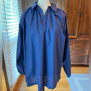 MISSLOOK Navy Blue Collared Peasant Blouse Red Buttons Pullover Blousy Size L Size L thumbnail 2