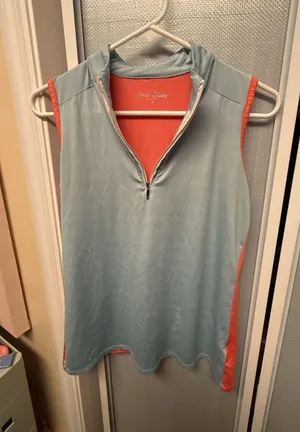 Court Haley Women's Size Small Sleeveless 1/4 Zip Golf Polo Top Blue and Coral thumbnail 1