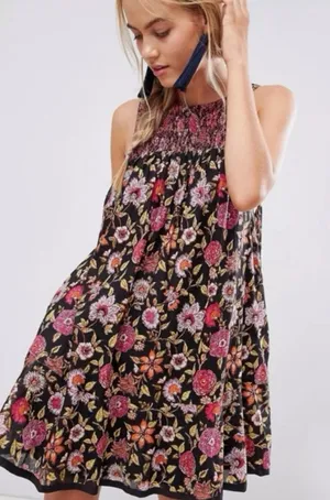 Free People Bohemian Dainty Retro 70s Floral Swing Dress Size Large Flowy thumbnail 1