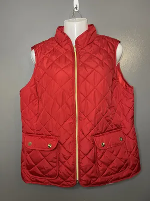 St Johns Bay Vest Womens Large Red Quilted Puffer Lightweight Zip Front Pockets thumbnail 1