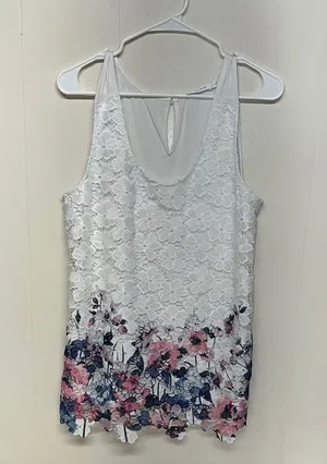 Ricki's Pink and White Lace Floral Tank Top thumbnail 1