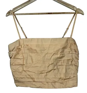 Abercrombie & Fitch Pleated Ruched Cami Crop Top Apricot Tan Boho Chic Size L thumbnail 1