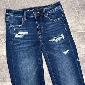 American Eagle AEO Dark Wash Jegging Jeans Womens 0 Reg High Rise Ripped Raw Hem thumbnail 2