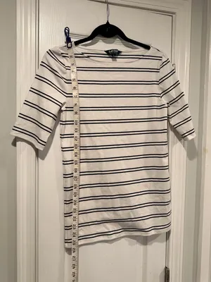 NWOT LRL Ralph Lauren Striped Knit Top Navy White Short Sleeve Stretch Classic thumbnail 9