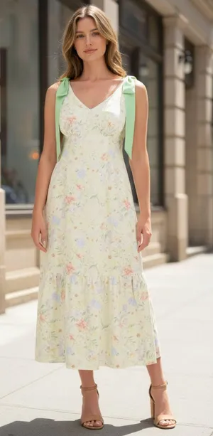 NWT Bridgerton Bow Strap Slip Maxi Dress Floral Cottagecore Green Multi Small thumbnail 1