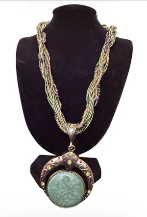 Bohemian Green Stone Pendant Multi-Strand Necklace thumbnail 1