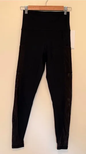 Aerie high rise mesh cutout pocket black 7/8 leggings thumbnail 1
