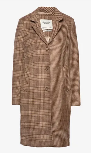Abercrombie & Fitch The A&F Dad Coat Mixed Plaid Jacket Camel Tan Size Medium thumbnail 1