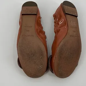 See by Chloe Patent Leather Bow Ballet Flats Sz 6.5 Old Money Euro Zipper Cognac thumbnail 9