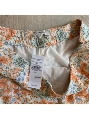 American Eagle NWT Women's Orange Blue Floral Skater Skirt Size L thumbnail 3