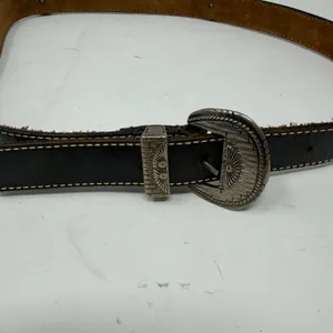 Western Concho Belt Leather Black Silver Engraved Buckle Women M-L thumbnail 2