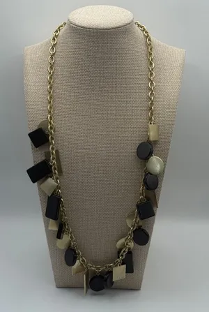 Kate Spade Saturday black gold stone pendant‎ necklace chunky mod statement thumbnail 1