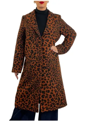 A New Day Leopard Print Long Peacoat Casual Jacket Small Animal Print Oversized thumbnail 1