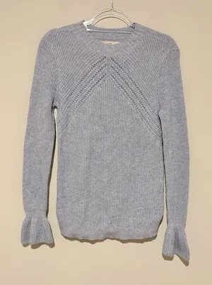 Loft wool pointelle bell flared‎ cuff sleeve sweater blue size small thumbnail 1